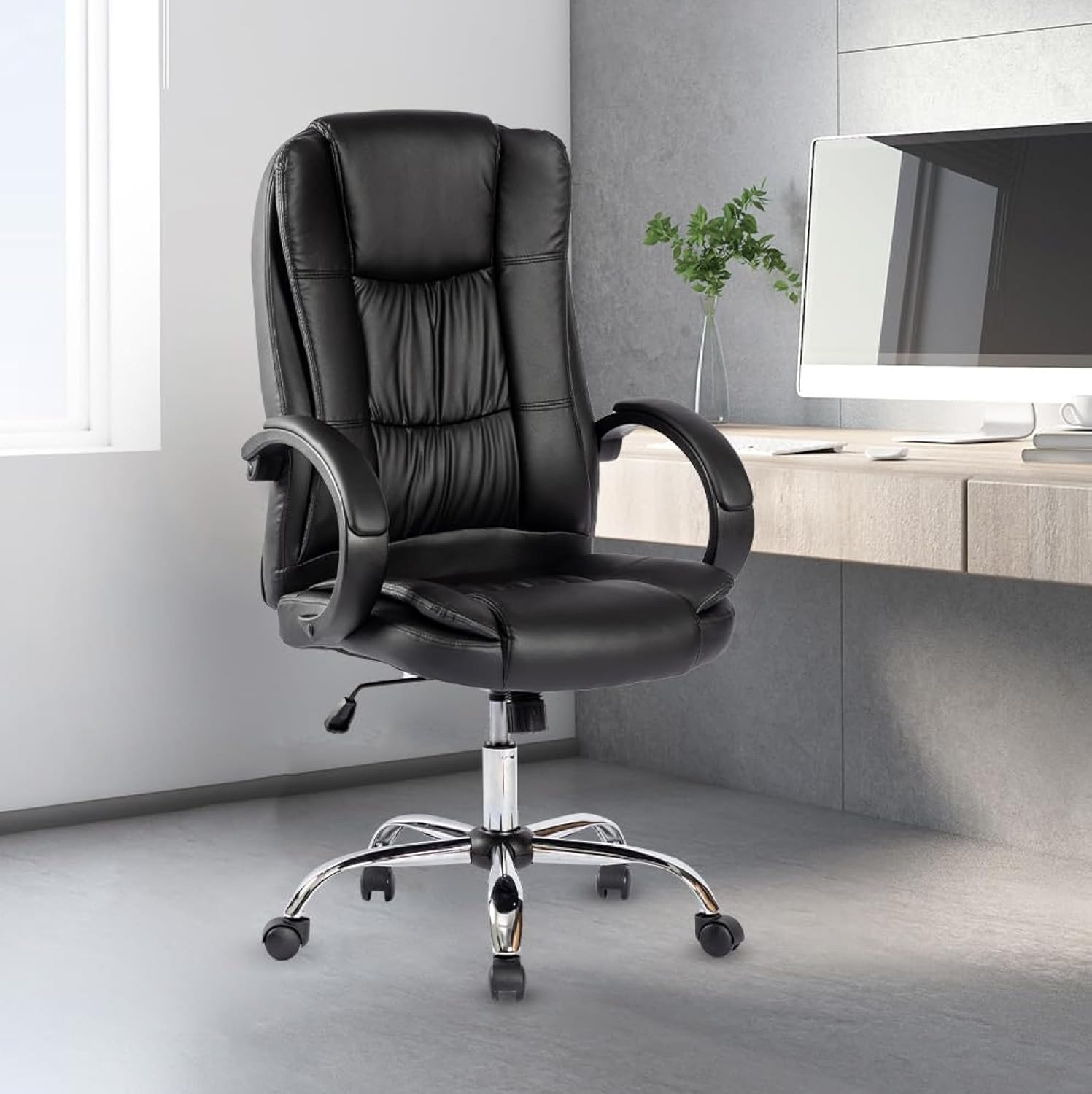 2-Way Office Workstation, 3-drawer filing cabinet, Dual Orthopedic Office Chair, Executive office desk, Industrial executive desk, Large executive desk, swivel bar stool