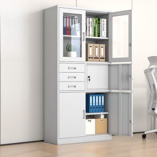 1.6m reception office desk, 1.8m advance office desk, 5-seater waiting sofa, Clerical Office Chair, Executive workstation, full glass filing cabinet, Wooden Office Credenza No