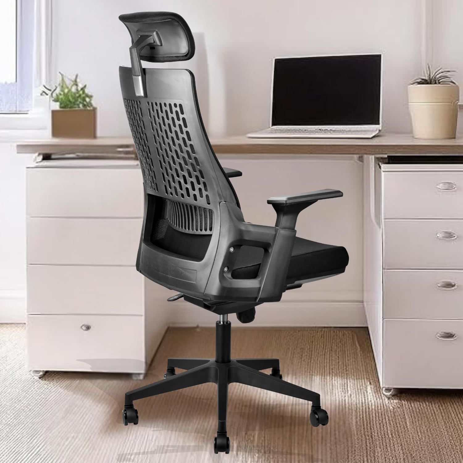 2-Way Office Workstation, 3-drawer filing cabinet, 3-link waiting bench, 9-locker filing cabinet, Dual Orthopedic Office Chair, Ergonomic office chair, Executive office desk, headrest office eat No