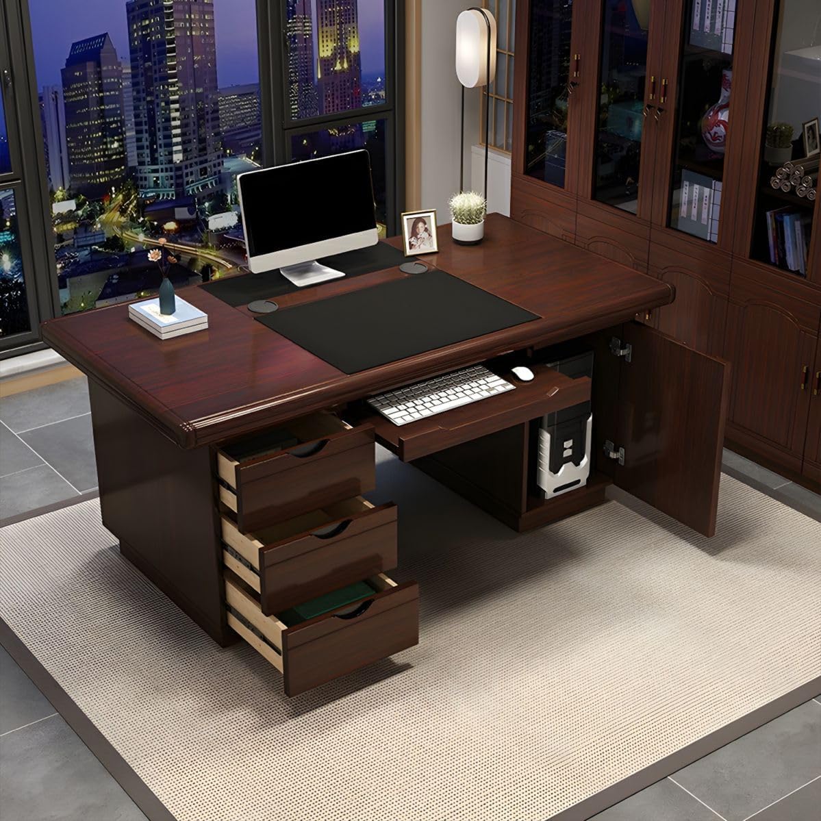 1.8M advanced Office Desk, 3-link waiting bench, 4-Drawer Filing Cabinet, Corner executive desk, Executive office desk, Executive workstation, Industrial executive desk, swivel bar stool
