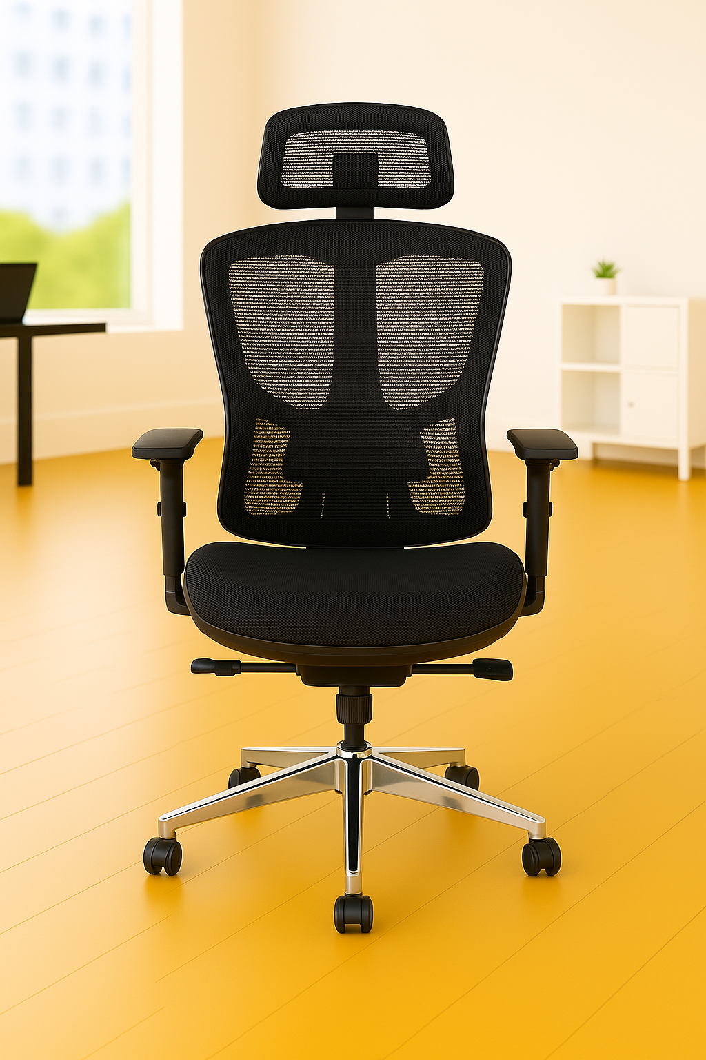 2-Way Office Workstation, 3-drawer filing cabinet, 3-link waiting bench, 9-locker filing cabinet, Dual Orthopedic Office Chair, Ergonomic office chair, Executive office desk, headrest office eat