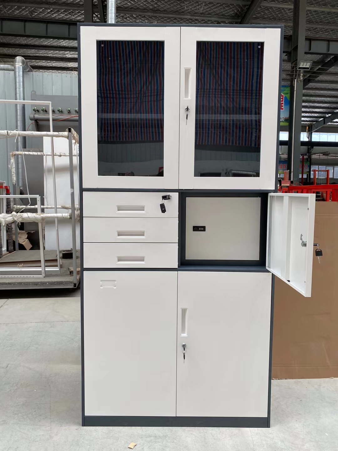 2-Way Office Workstation, 3-drawer filing cabinet, 3-link waiting bench, 9-locker filing cabinet, Dual Orthopedic Office Chair, Ergonomic office chair, Executive office desk, headrest office eat No