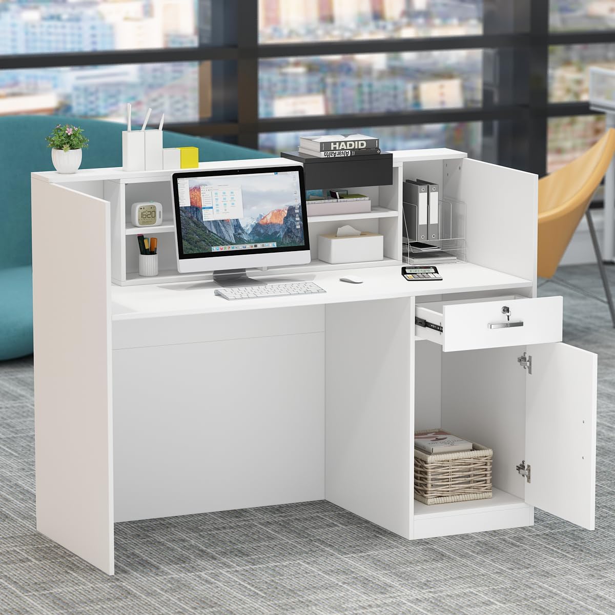 3-drawer filing cabinet, 3-link waiting bench, 4-Way Office Workstation, 9-locker filing cabinet, Dual Orthopedic Office Chair, Ergonomic office chair, Executive office desk, headrest office eat No