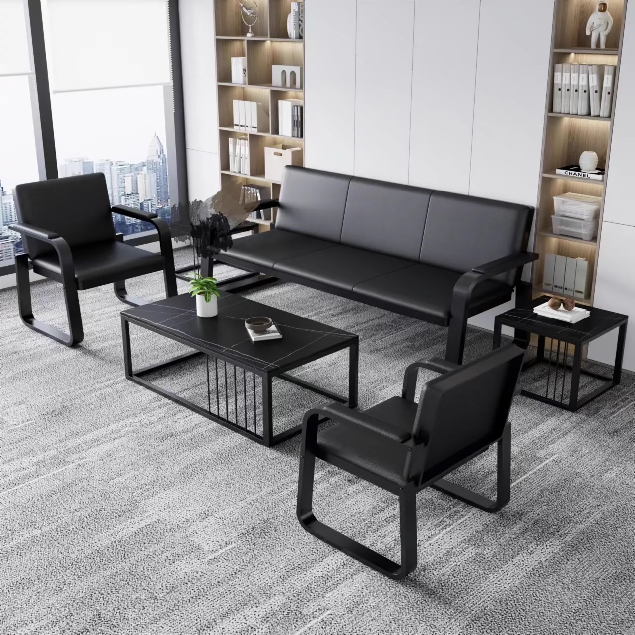 2-door filing furniture, 3-drawer filing cabinet, 3-link waiting bench, 3.0m Boardroom Table, full glass filing cabinet, L-shaped executive desk, mahogany coat hunger, reclining office seat