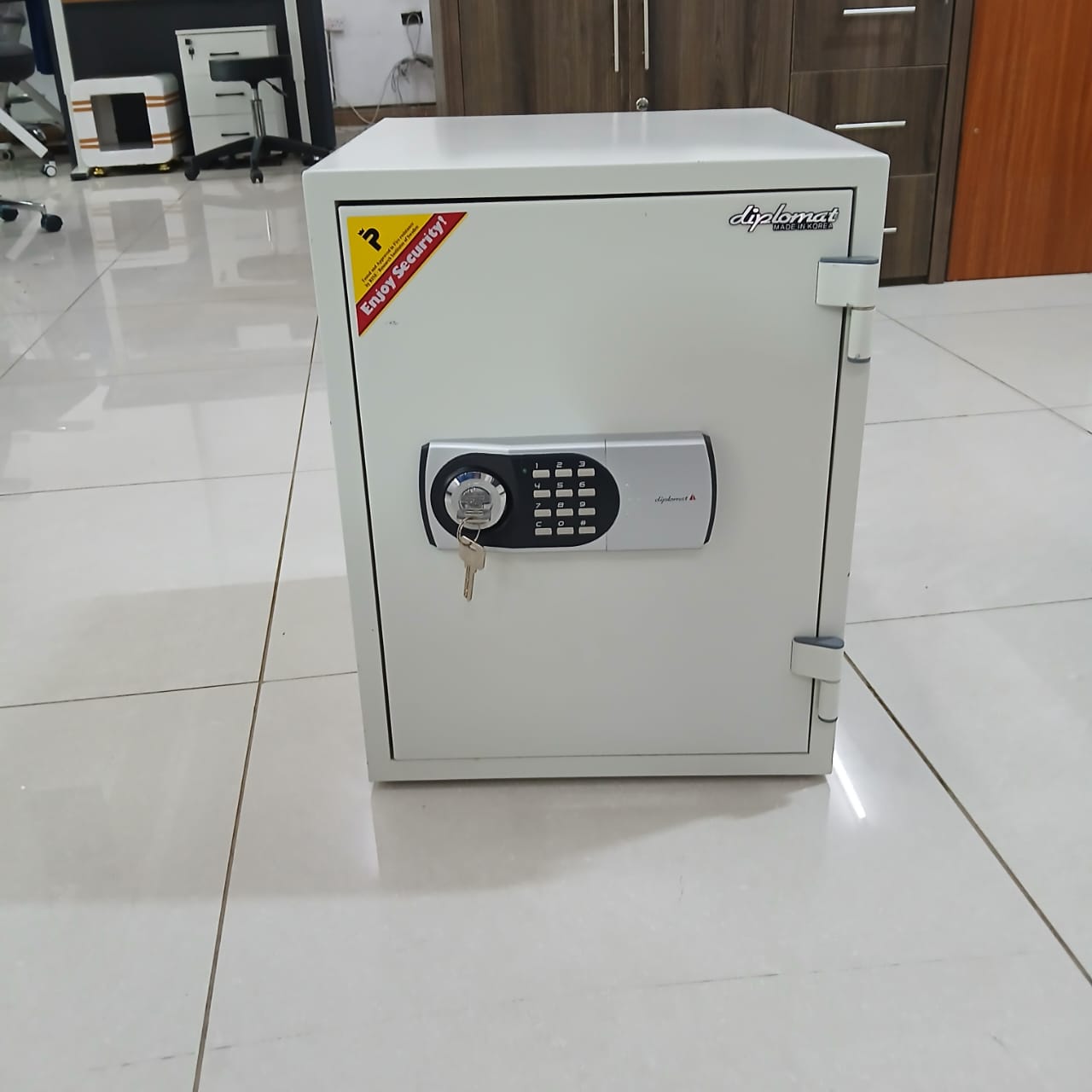 4-Way Office Workstation, 9-locker filing cabinet, Dual Orthopedic Office Chair, Ergonomic office chair, Executive office desk, headrest office eat, Waiting bench