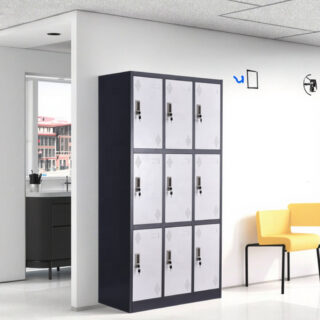 4-Way Office Workstation, 9-locker filing cabinet, Dual Orthopedic Office Chair, Ergonomic office chair, Executive office desk, filing cabinet, headrest office eat