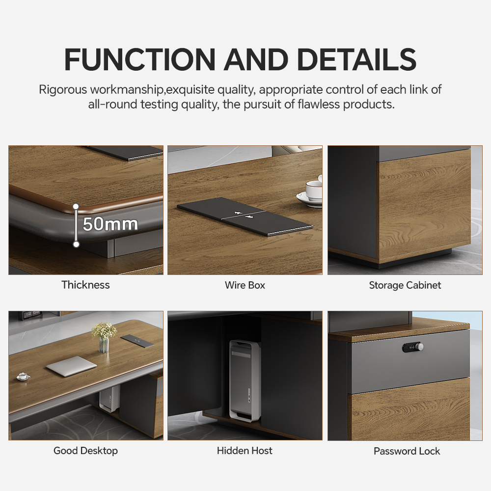 3-door filing furniture, 3-drawer filing cabinet, 3-link waiting bench, 3.0m Boardroom Table, full glass filing cabinet, L-shaped executive desk, mahogany coat hunger, reclining