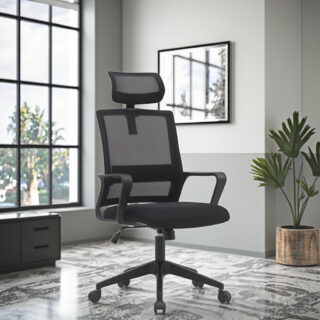 1-Way Office Workstation, 9-locker filing cabinet, Dual Orthopedic Office Chair, Ergonomic office chair, Executive office desk, filing cabinet, headrest office eat