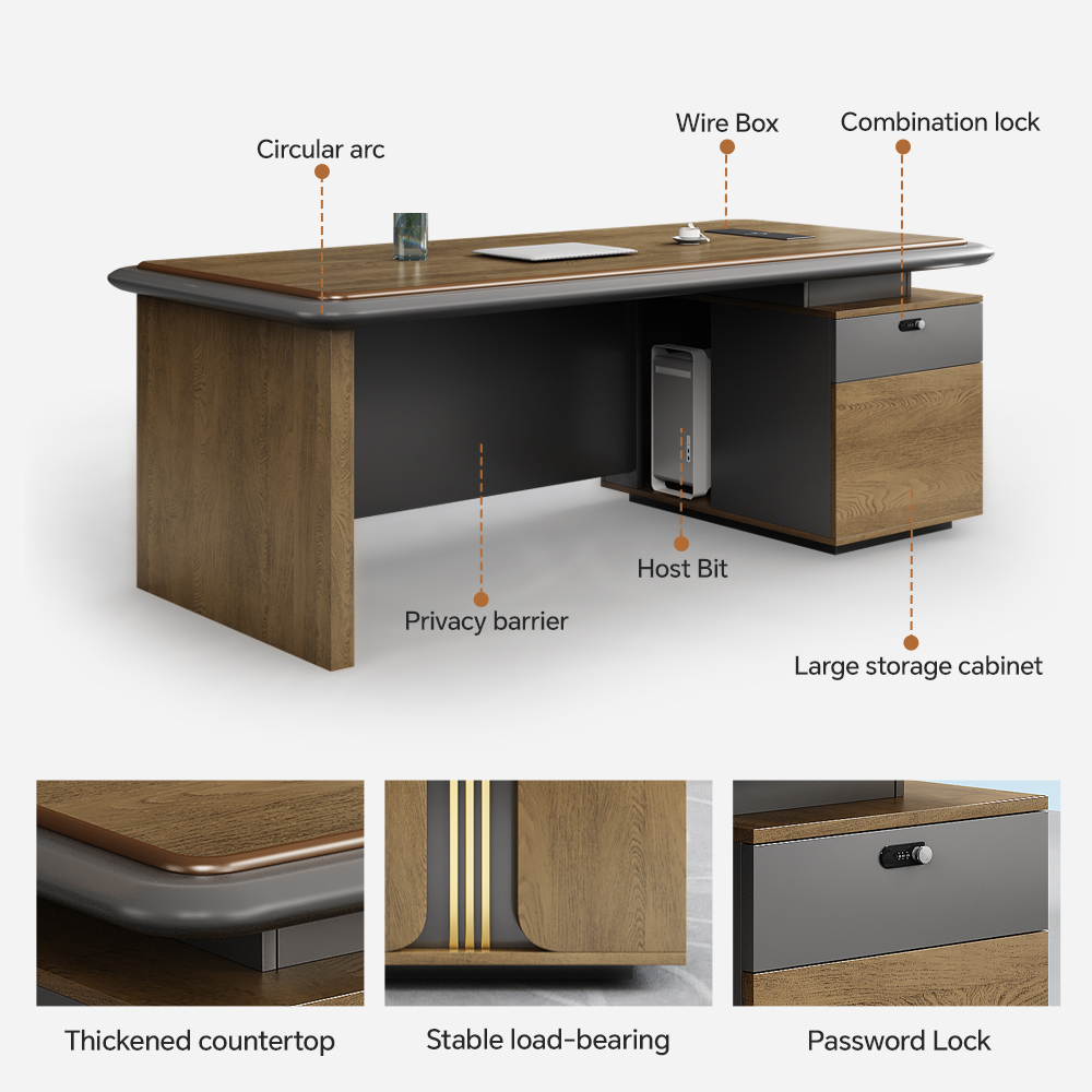 3-door filing furniture, 3-drawer filing cabinet, 3-link waiting bench, 3.0m Boardroom Table, full glass filing cabinet, L-shaped executive desk, mahogany coat hunger, reclining