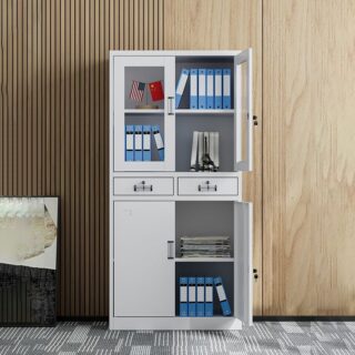 Premium Steel Office Filing Cabinet with Glass Display Doors & Lockable Storage