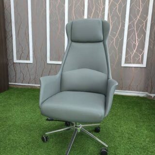 Luxury High-Back Executive Office Chair – Ergonomic Grey Leather Swivel Seat